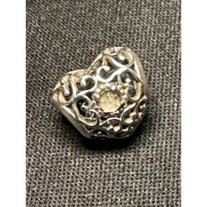 925 Sterling ALE Pandora Heart Charm 2 Crystals‎